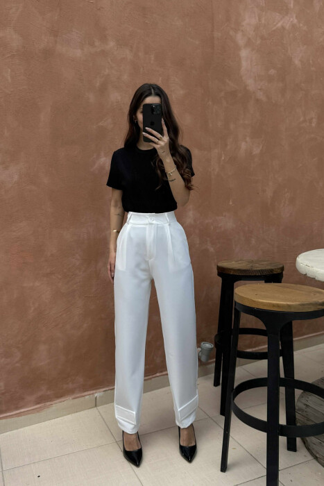 ONE COLOR SIMPLE WOMEN TROUSERS WHITE-E BARDHE - 8