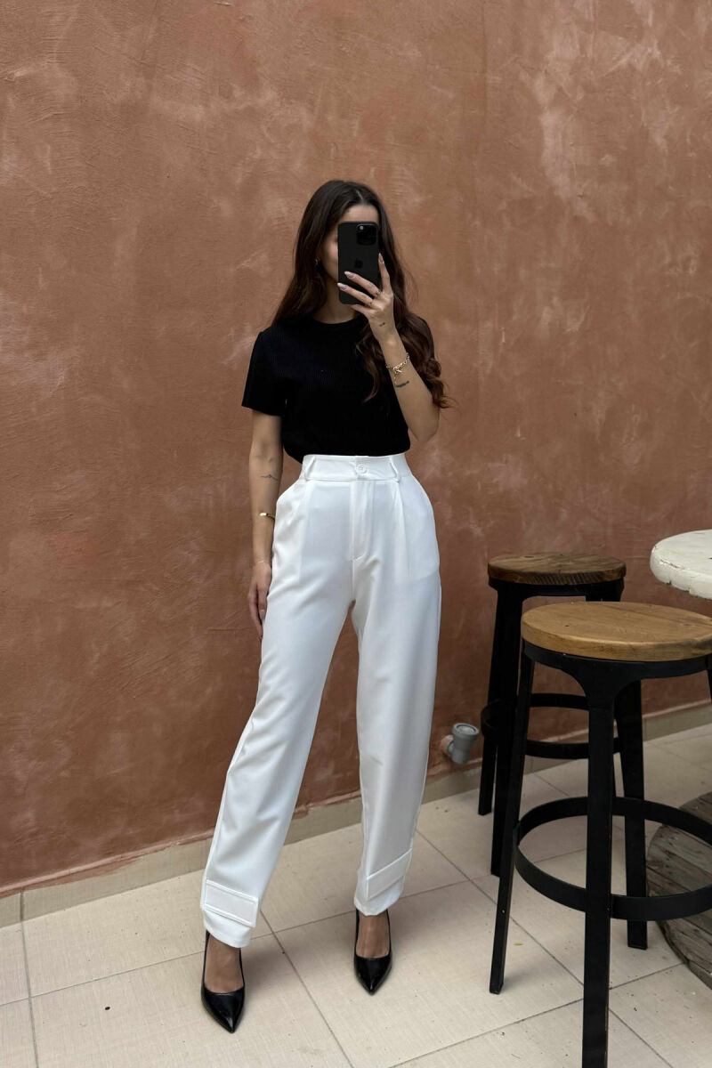 ONE COLOR SIMPLE WOMEN TROUSERS WHITE-E BARDHE - 11