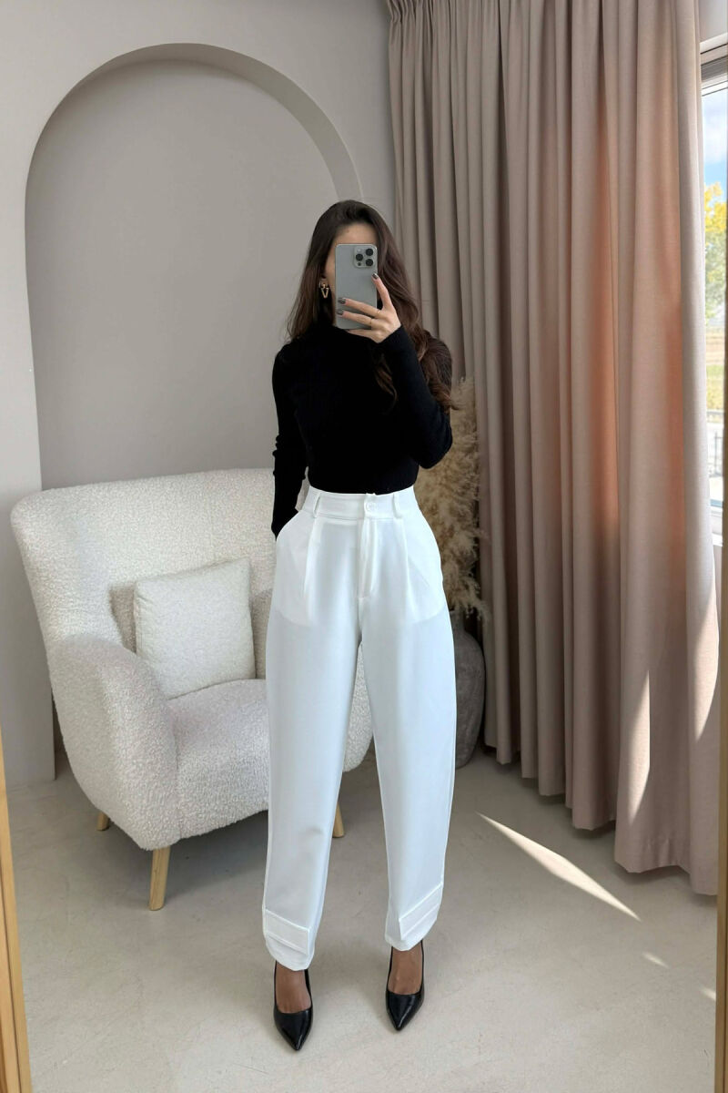 ONE COLOR SIMPLE WOMEN TROUSERS WHITE-E BARDHE - 2