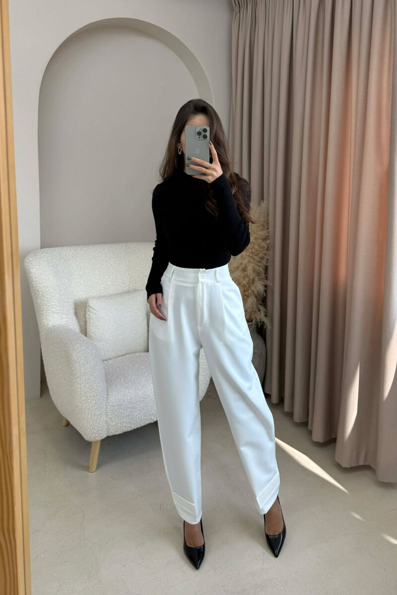 ONE COLOR SIMPLE WOMEN TROUSERS WHITE-E BARDHE - 3