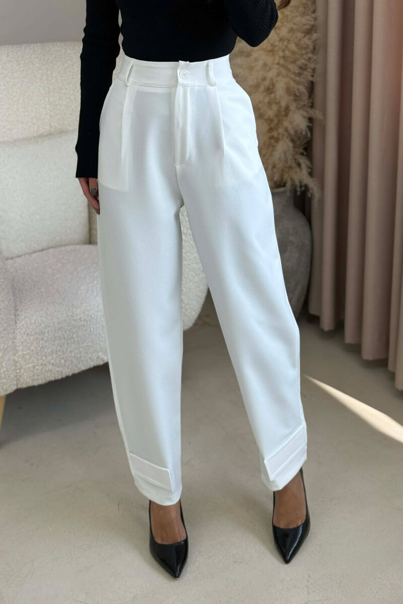 ONE COLOR SIMPLE WOMEN TROUSERS WHITE-E BARDHE - 1