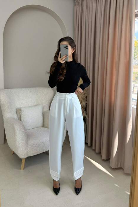 ONE COLOR SIMPLE WOMEN TROUSERS WHITE-E BARDHE - 4