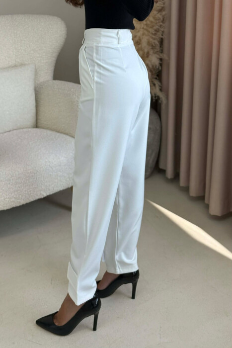ONE COLOR SIMPLE WOMEN TROUSERS WHITE-E BARDHE - 5