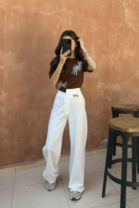 ONE COLOR SIMPLE WOMEN TROUSERS WHITE-E BARDHE 