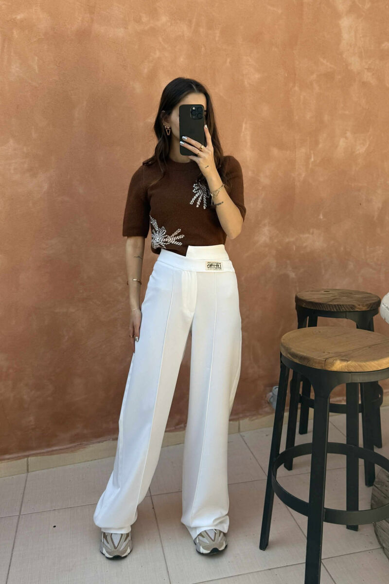 ONE COLOR SIMPLE WOMEN TROUSERS WHITE-E BARDHE - 2