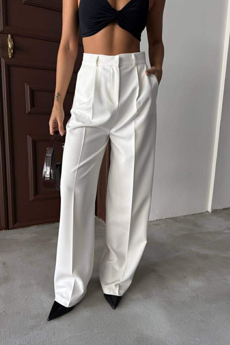 ONE COLOR SIMPLE WOMEN TROUSERS WHITE-E BARDHE - 2