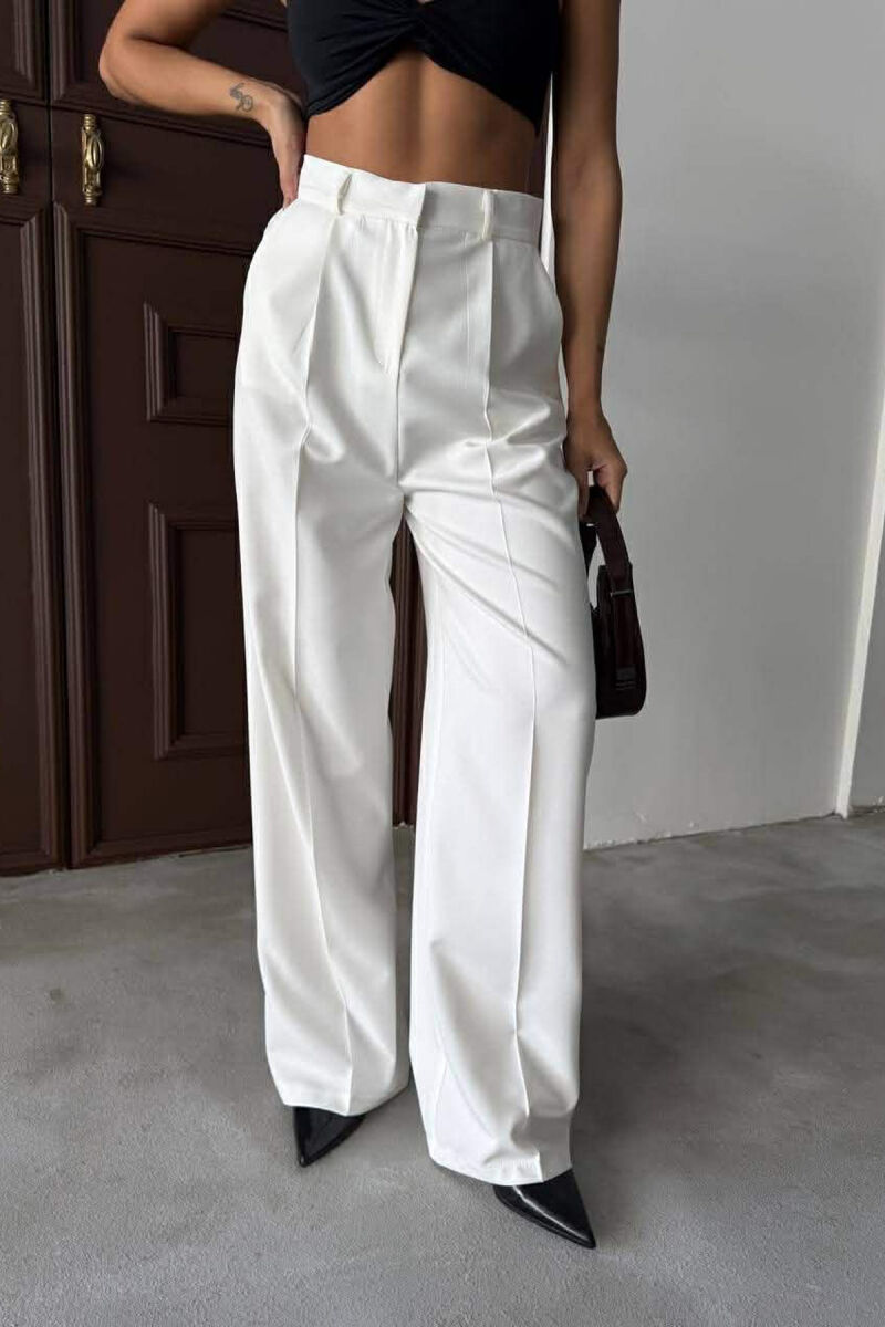 ONE COLOR SIMPLE WOMEN TROUSERS WHITE-E BARDHE - 3