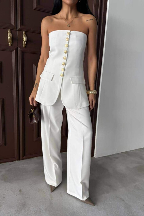 ONE COLOR SIMPLE WOMEN TROUSERS WHITE-E BARDHE - 4