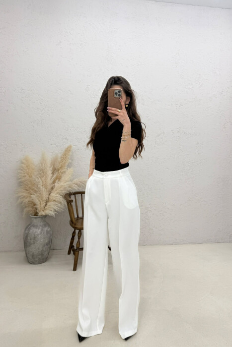 ONE COLOR SIMPLE WOMEN TROUSERS WHITE-E BARDHE 