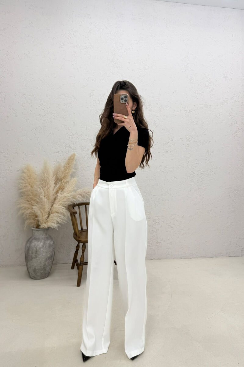 ONE COLOR SIMPLE WOMEN TROUSERS WHITE-E BARDHE - 1