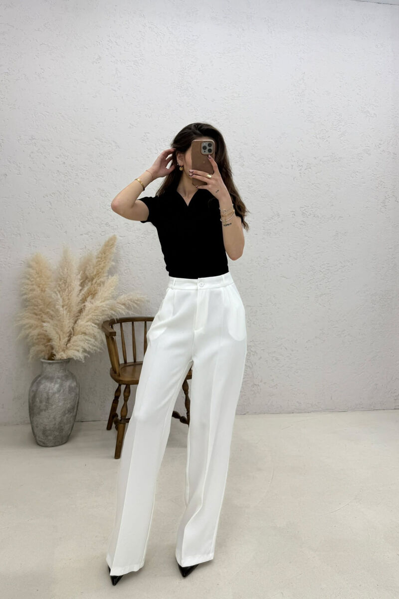 ONE COLOR SIMPLE WOMEN TROUSERS WHITE-E BARDHE - 2
