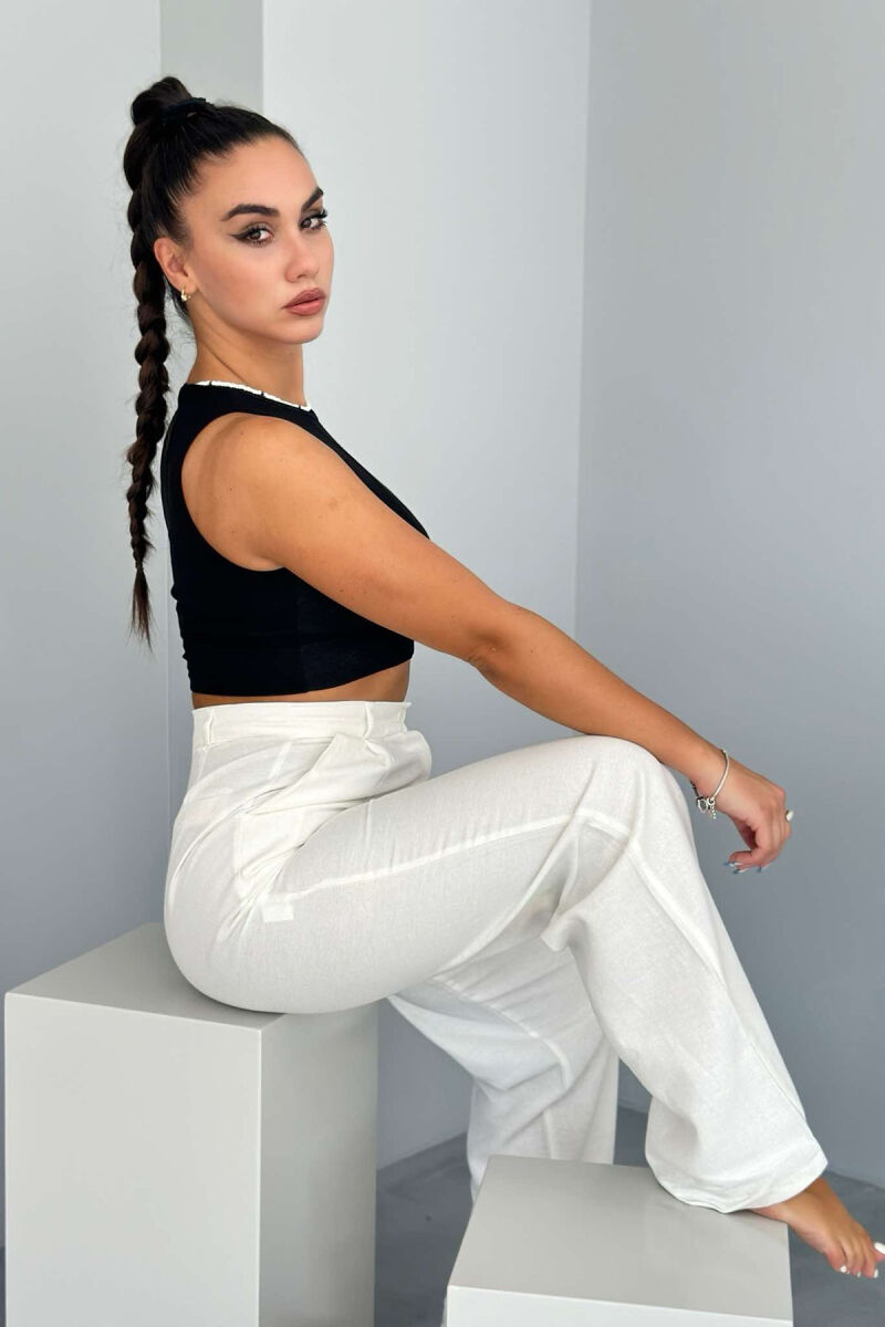 ONE COLOR SIMPLE WOMEN TROUSERS WHITE-E BARDHE - 4