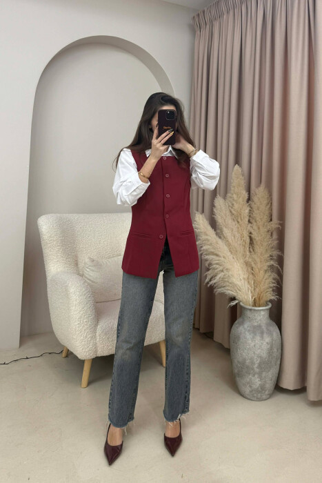 ONE COLOR SIMPLE WOMEN VEST BURGUNDY/VISHNJE - 2