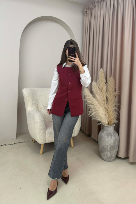 ONE COLOR SIMPLE WOMEN VEST BURGUNDY/VISHNJE 