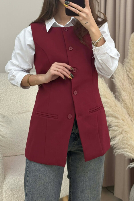 ONE COLOR SIMPLE WOMEN VEST BURGUNDY/VISHNJE - 4