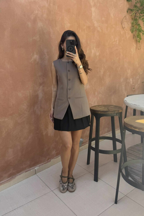 ONE COLOR SIMPLE WOMEN VEST LIGHT BROWN/KAZB 