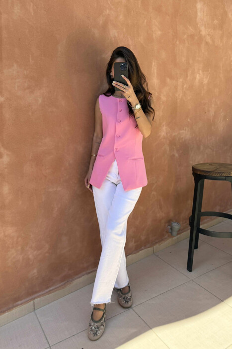ONE COLOR SIMPLE WOMEN VEST PINK/ROZE 