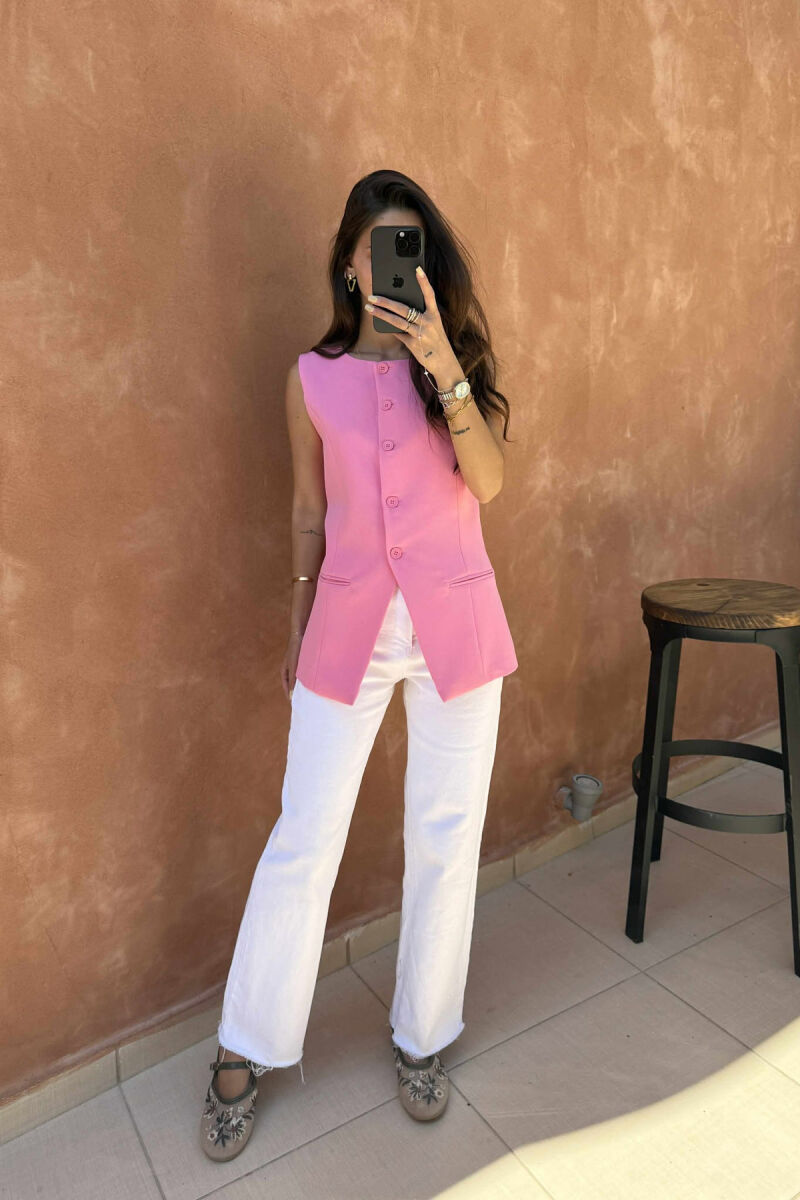 ONE COLOR SIMPLE WOMEN VEST PINK/ROZE - 2