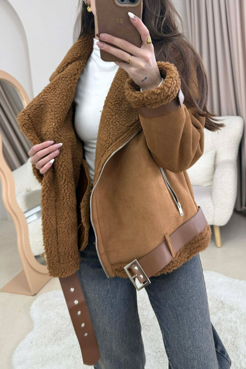 ONE COLOR SIMPLE WOOL WOMAN JACKET BROWN/KAFE - 5