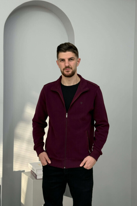 ONE COLOR SIMPLE ZIPPER MEN JACKET BURGUNDY/VISHNJE - 2