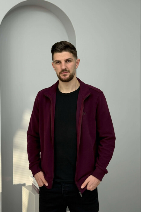 ONE COLOR SIMPLE ZIPPER MEN JACKET BURGUNDY/VISHNJE - 3