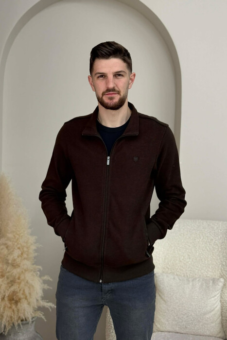 ONE COLOR SIMPLE ZIPPER MEN JACKET DARK BROWN/KAE - 3