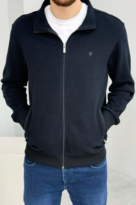 ONE COLOR SIMPLE ZIPPER MEN JACKET MIDNIGHT BLUE/BLU MESNATE - 