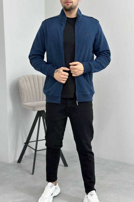 ONE COLOR SIMPLE ZIPPER MEN JACKET NAVY BLUE/BLU MARINE - 