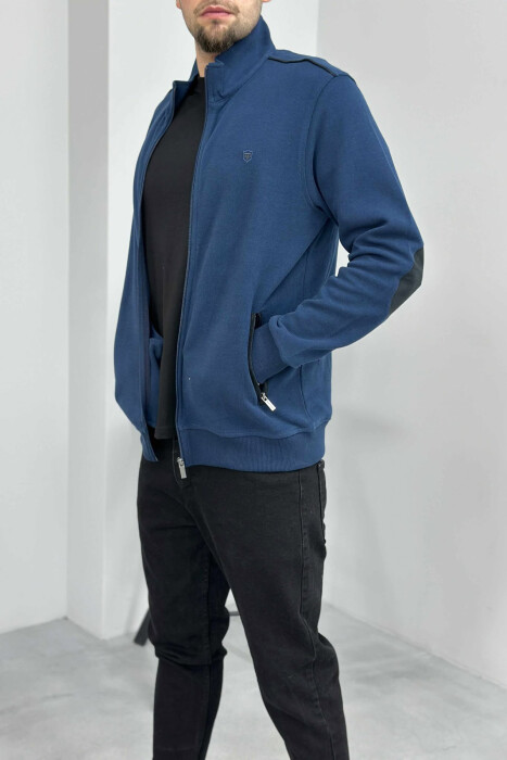 ONE COLOR SIMPLE ZIPPER MEN JACKET NAVY BLUE/BLU MARINE - 3