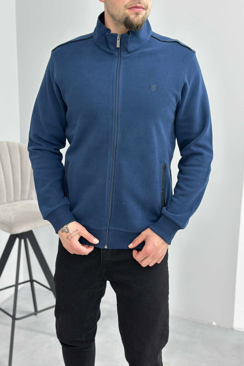 ONE COLOR SIMPLE ZIPPER MEN JACKET NAVY BLUE/BLU MARINE - 5