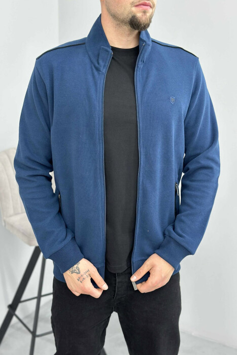 ONE COLOR SIMPLE ZIPPER MEN JACKET NAVY BLUE/BLU MARINE - 7