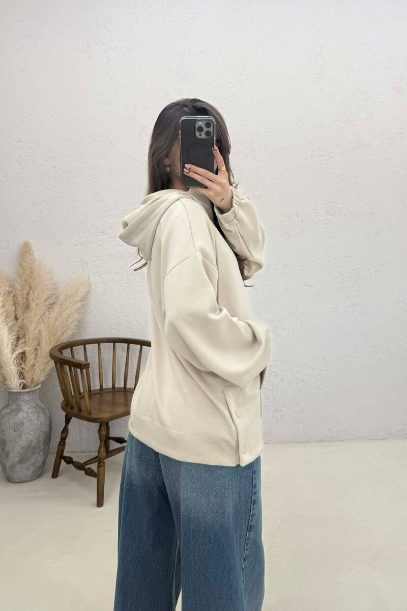 ONE COLOR SIMPLE ZIPPER NECK WOMEN HOODIE CREAM/KREM - 4