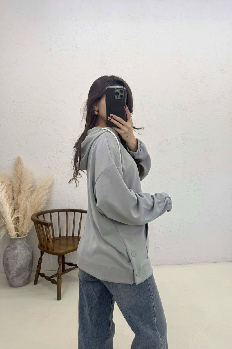 ONE COLOR SIMPLE ZIPPER NECK WOMEN HOODIE GREY/GRI - 3