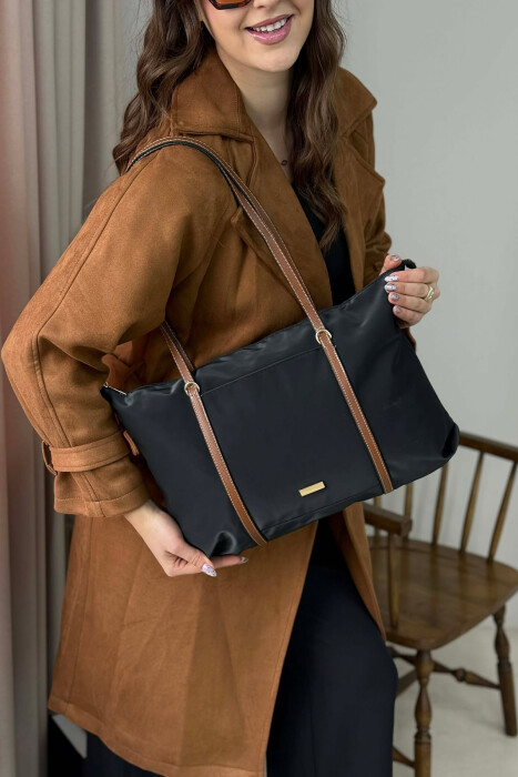 ONE COLOR SIMPLE ZIPPER WOMEN BAG BLACK/ E ZEZE - 3