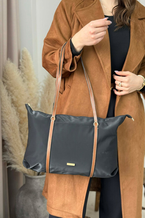 ONE COLOR SIMPLE ZIPPER WOMEN BAG BLACK/ E ZEZE - 4
