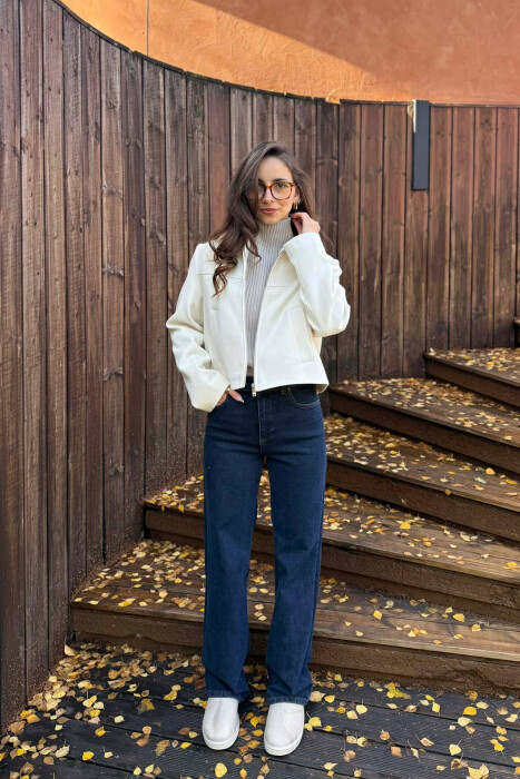 ONE COLOR SIMPLE ZIPPER WOMEN JACKET CREAM/KREM 