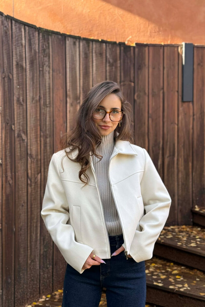 ONE COLOR SIMPLE ZIPPER WOMEN JACKET CREAM/KREM - 3