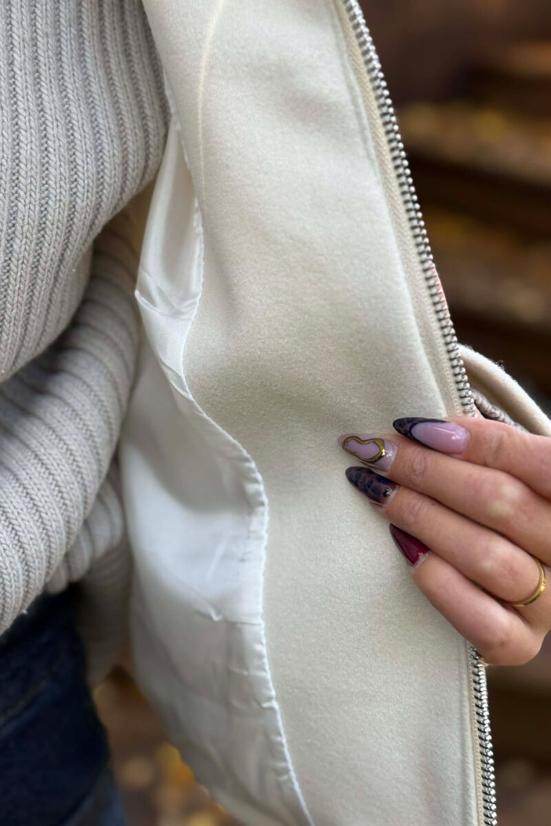 ONE COLOR SIMPLE ZIPPER WOMEN JACKET CREAM/KREM - 4