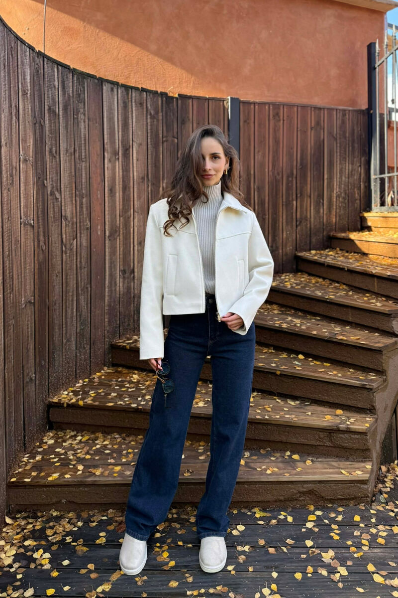 ONE COLOR SIMPLE ZIPPER WOMEN JACKET CREAM/KREM - 6