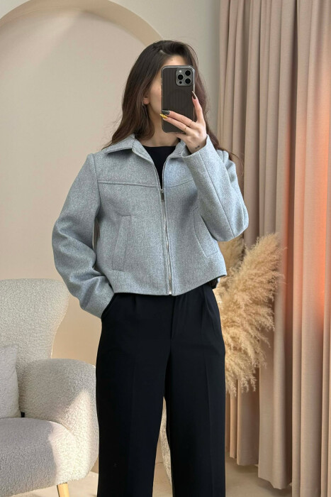 ONE COLOR SIMPLE ZIPPER WOMEN JACKET GREY/GRI - 5