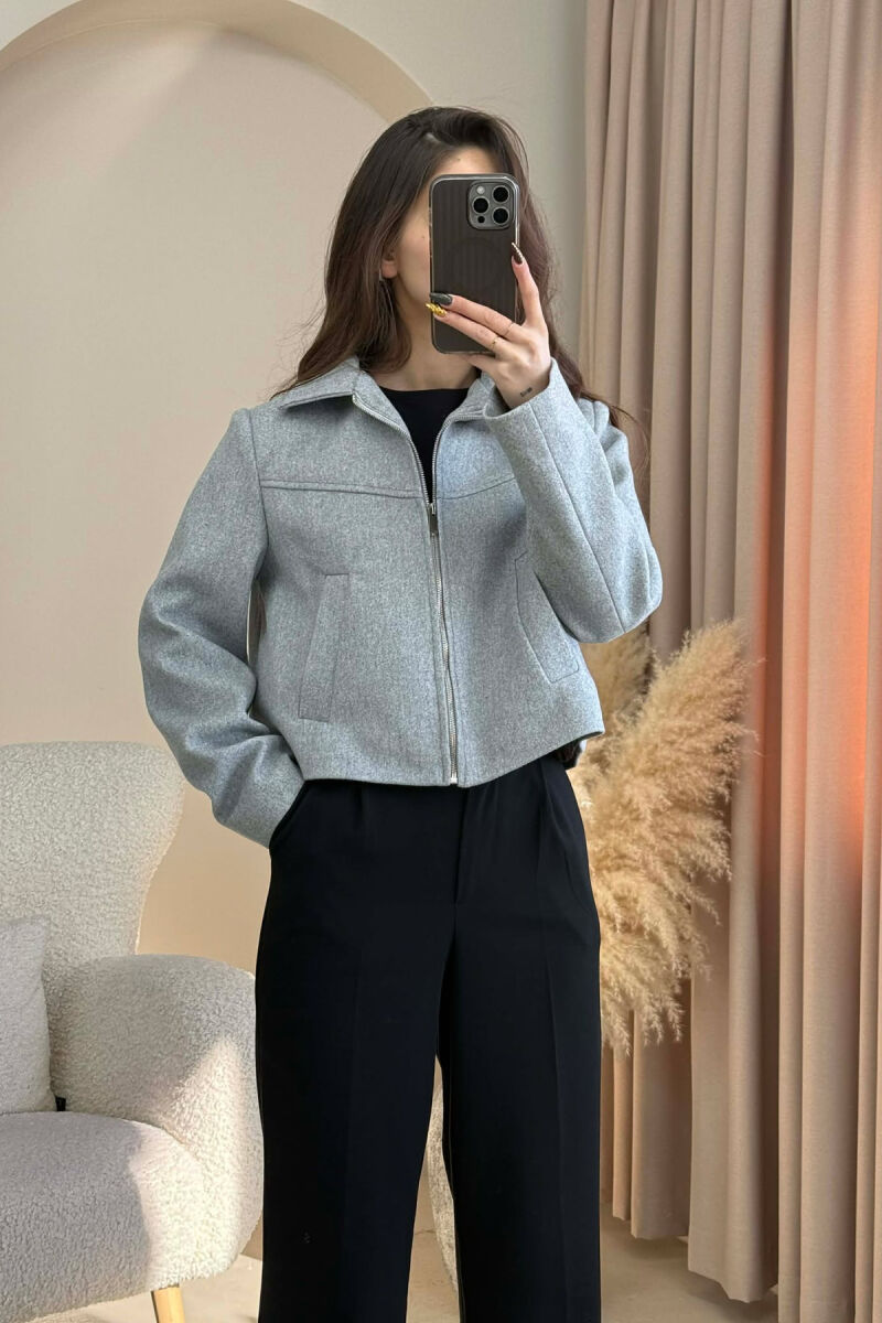 ONE COLOR SIMPLE ZIPPER WOMEN JACKET GREY/GRI - 5