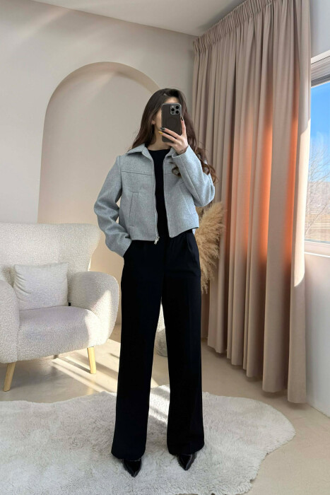 ONE COLOR SIMPLE ZIPPER WOMEN JACKET GREY/GRI - 6