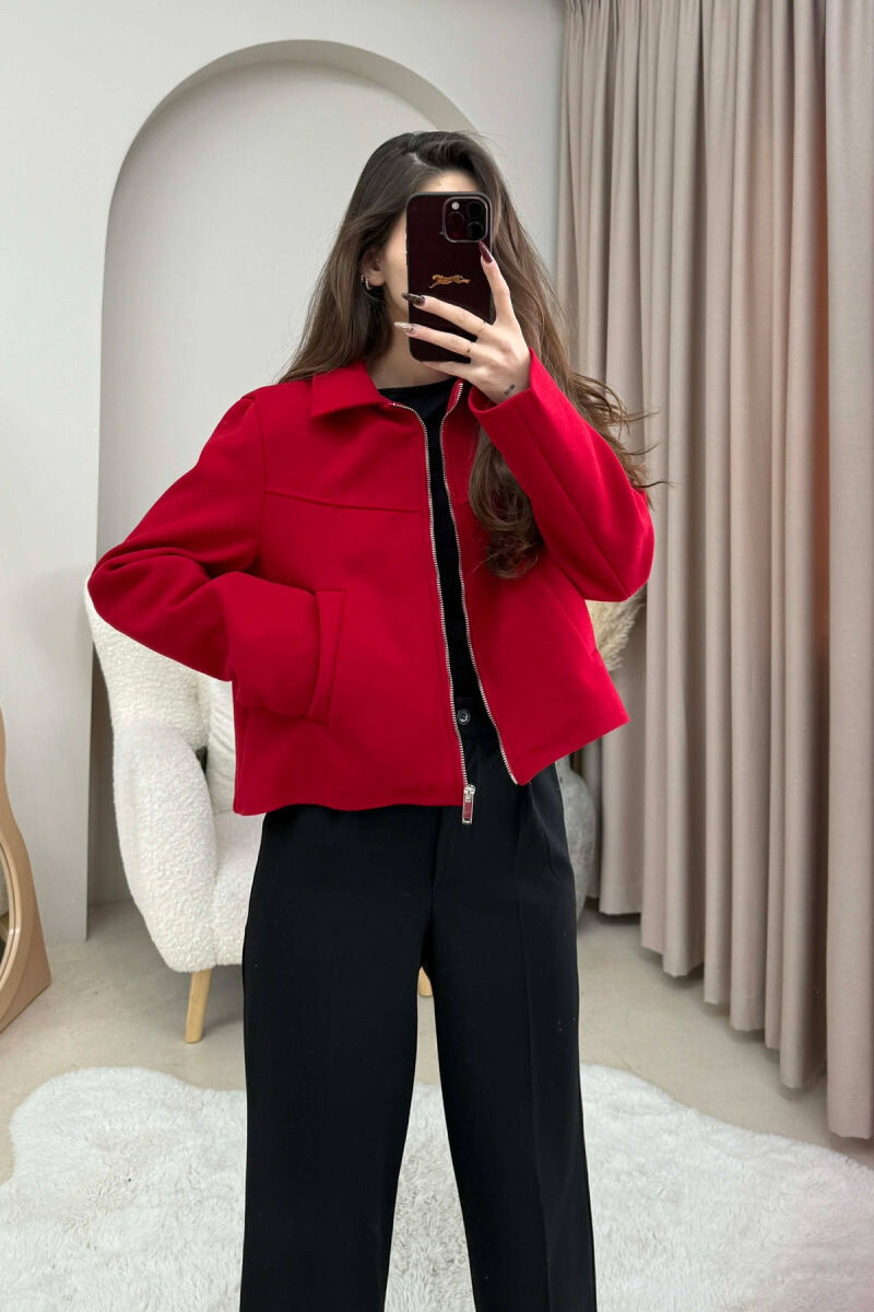ONE COLOR SIMPLE ZIPPER WOMEN JACKET RED/E KUQE - 2