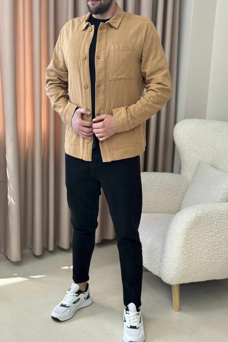 ONE COLOR SINGLE POCKET BUTTONED MEN JACKET LIGHT BROWN/KAZB - 1
