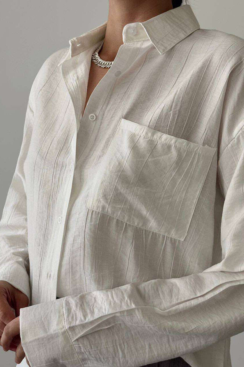 ONE COLOR SINGLE POCKET DETAIL WOMEN SHIRT WHITE-E BARDHE - 2