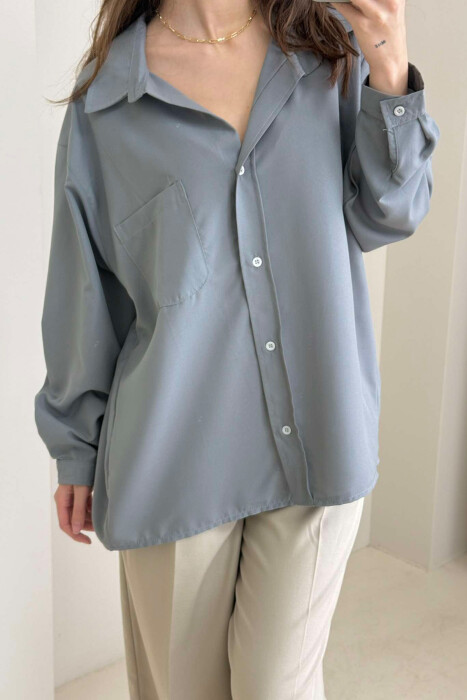 ONE COLOR SINGLE POCKET LONG SLEEVE WOMEN SHIRT GREY/GRI - 1
