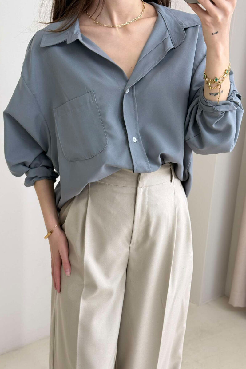 ONE COLOR SINGLE POCKET LONG SLEEVE WOMEN SHIRT GREY/GRI - 6