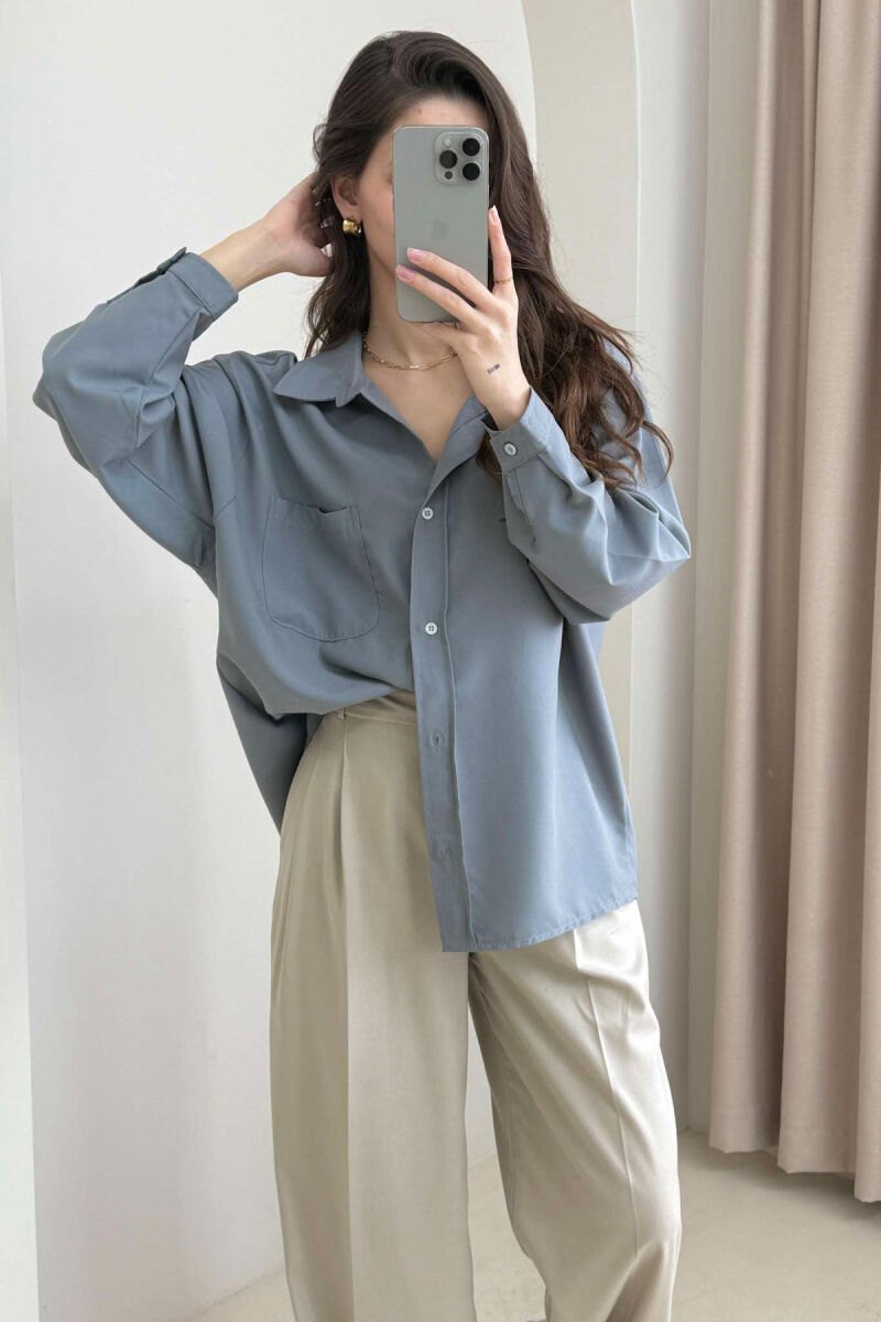 ONE COLOR SINGLE POCKET LONG SLEEVE WOMEN SHIRT GREY/GRI - 8