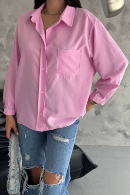 ONE COLOR SINGLE POCKET LONG SLEEVE WOMEN SHIRT PINK/ROZE 