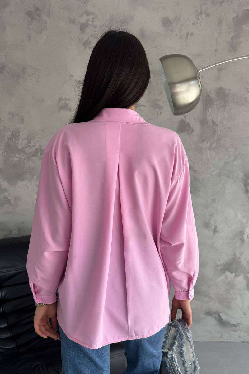 ONE COLOR SINGLE POCKET LONG SLEEVE WOMEN SHIRT PINK/ROZE - 3